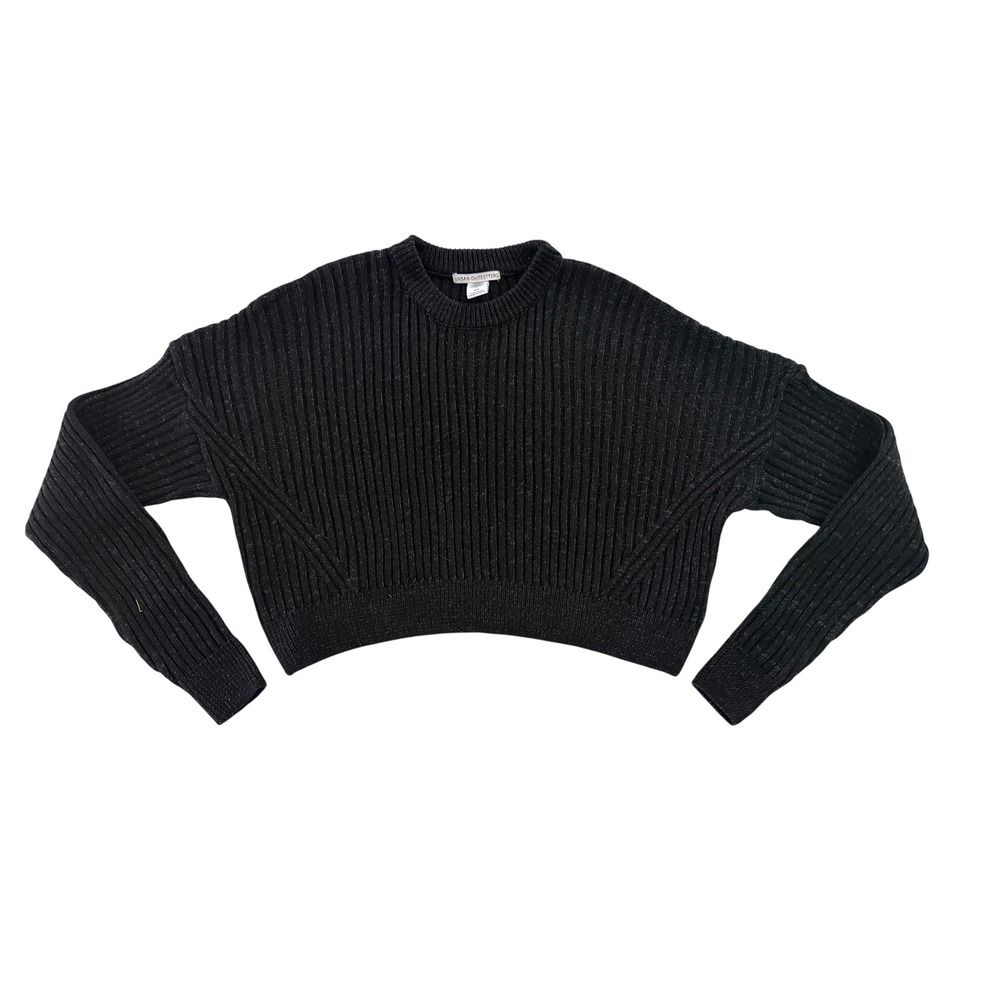 Urban Outfitters Black Metallic Ribbed Knit Cropped Sweater Crew Neck Womens M